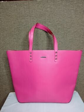 Rebecca Minkoff Dylan Tote in the Poppy Pink colorwaycalfskin leather with a raw